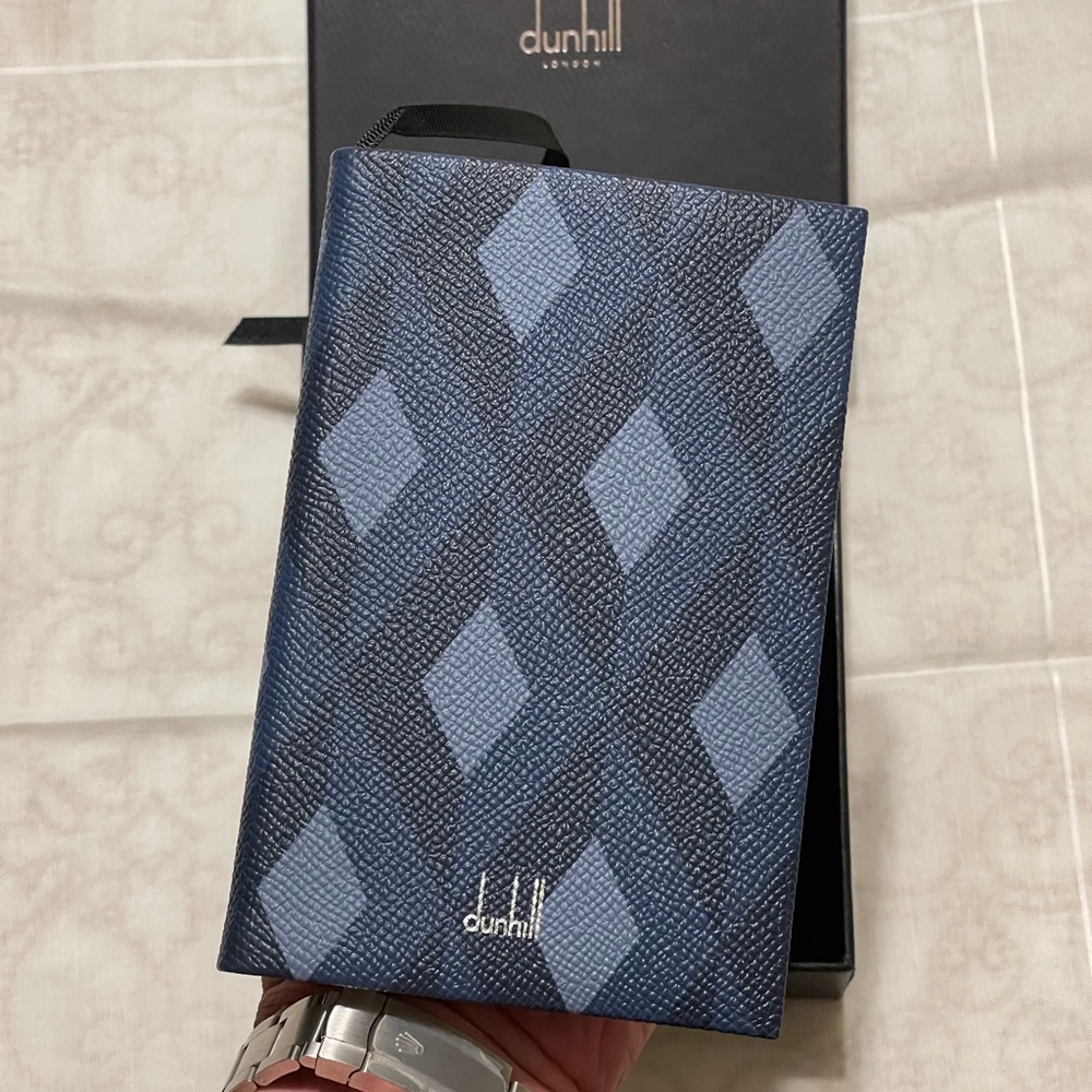 Dunhill leather a7 pocket planner cover-navy blue  w/ dunhill logo& geometric